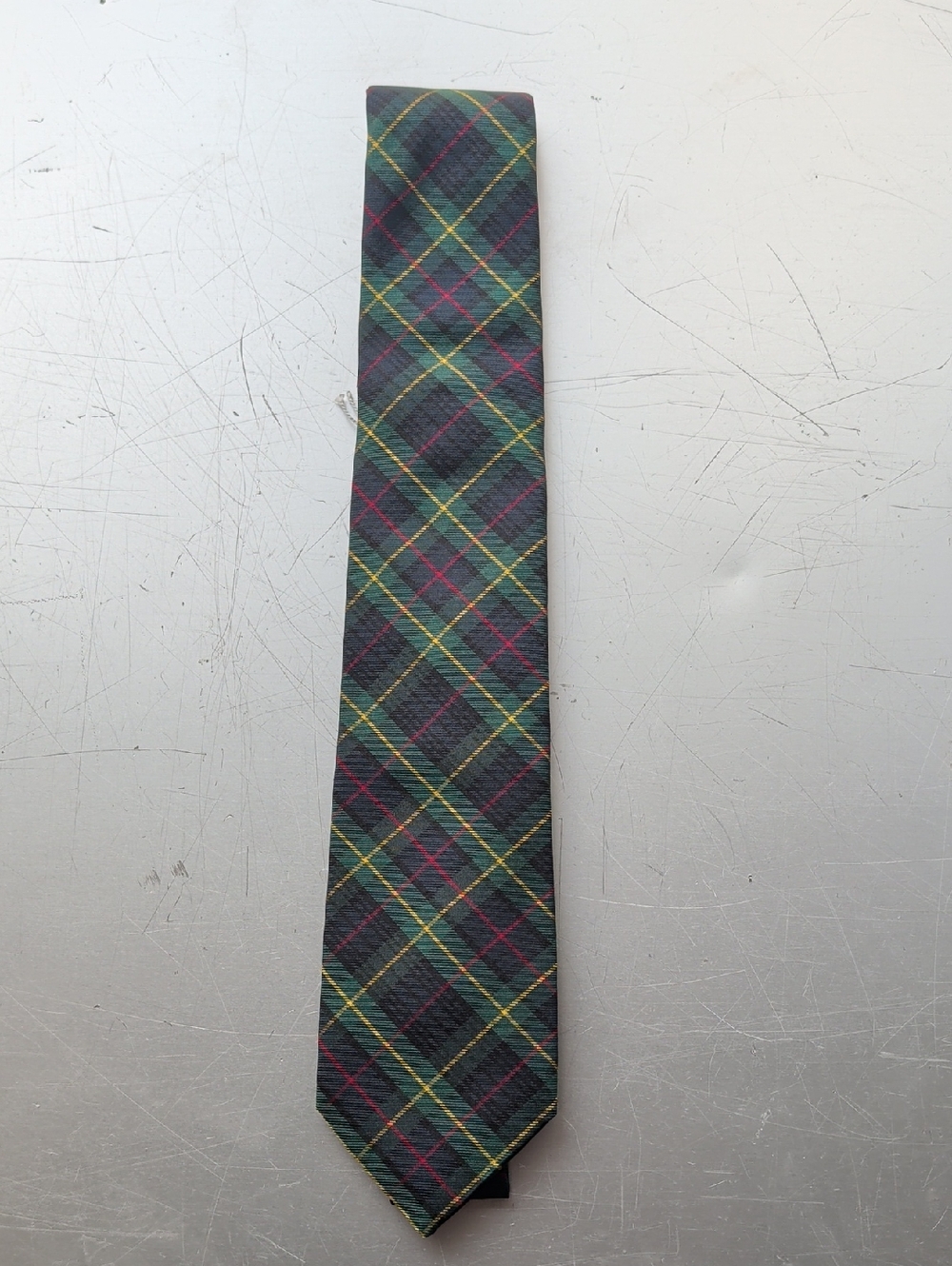 Green Plaid Men's Tie with Yellow and Red Windowpane